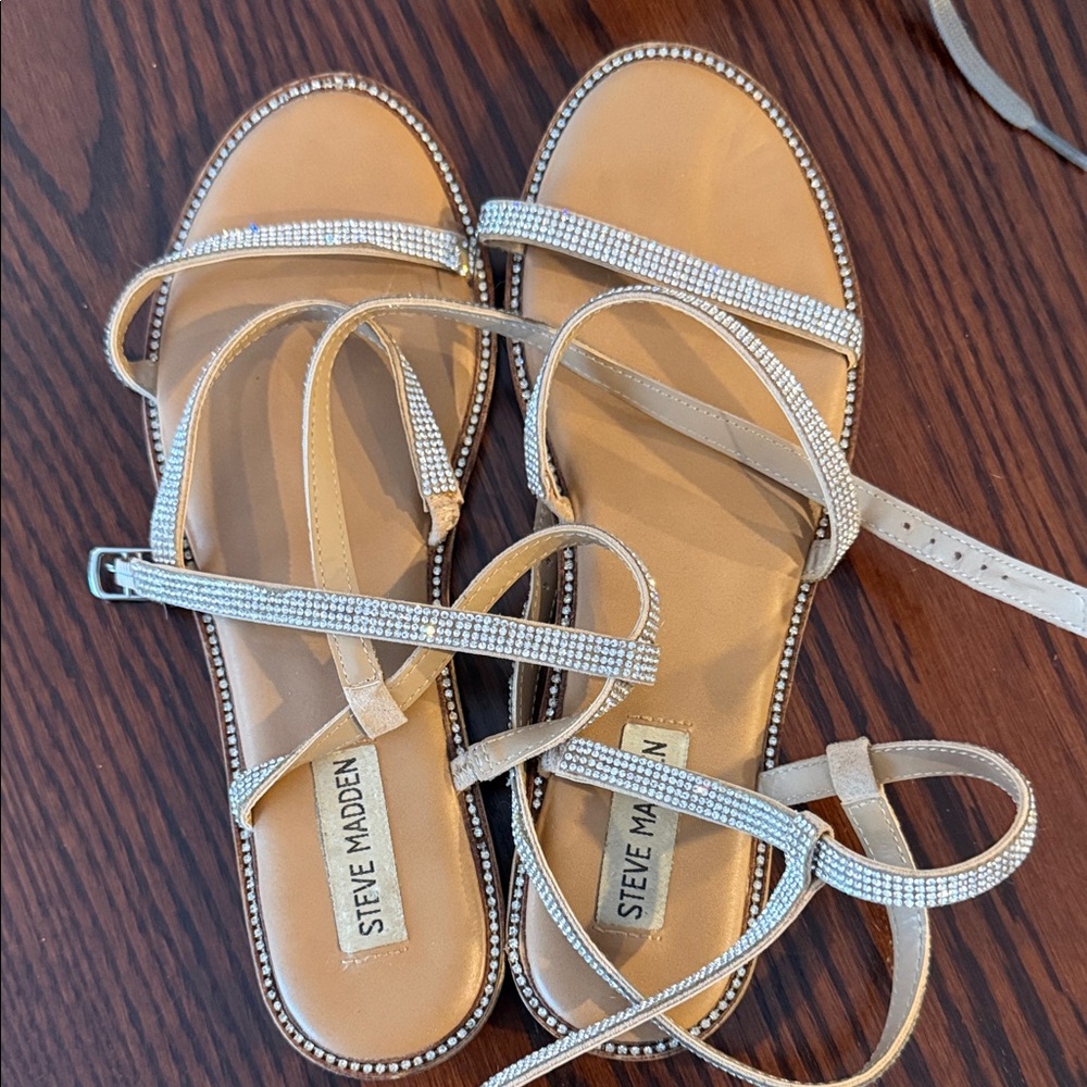 Steve Madden Beige Strappy Sandals with Rhinestones